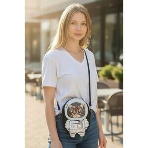 New Sleepyville Critters Astronaut Tabby Cat Kitten Crossbody Womens Bag Purse